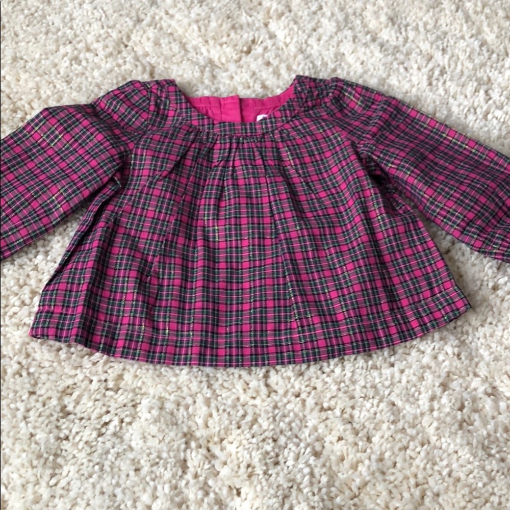 Baby gap gingham pink and green pot shirt 6-12